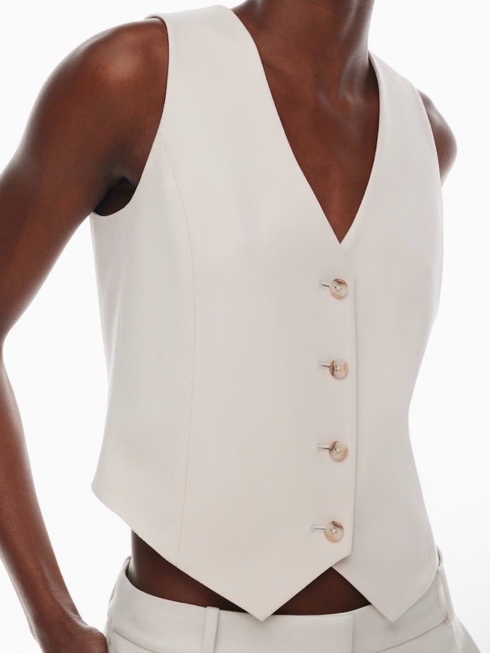 Aritzia Babaton Cream Button-Front V-Neck Vest